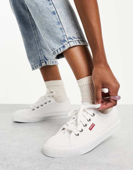 Levi s canvas shoe with red tab in white ASOS