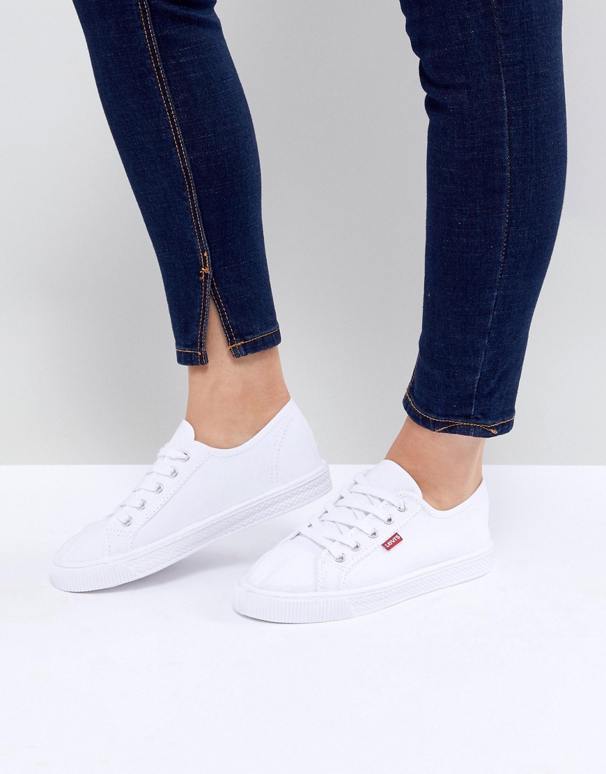 levi's canvas shoe with red tab-white