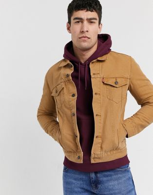canvas trucker jacket in brown | ASOS