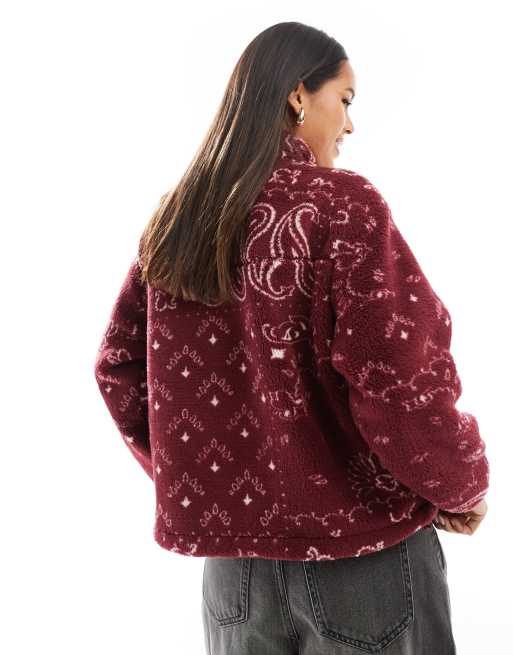 Levi's - Canyon - Bordeaux sweatshirt med halv lynlås og bandanaprint i imiteret lammeskind, 4 af 4