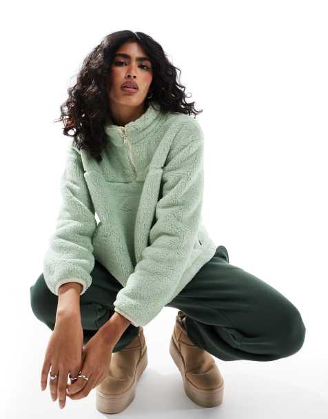 Levi's - Canyon - Felpa verde in pile borg con zip corta - view 1
