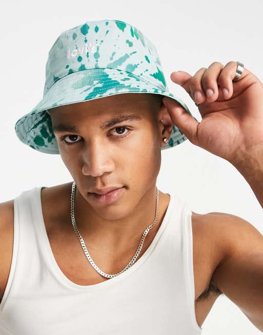 Levi's - Cappello da pescatore blu tie-dye con logo vintage