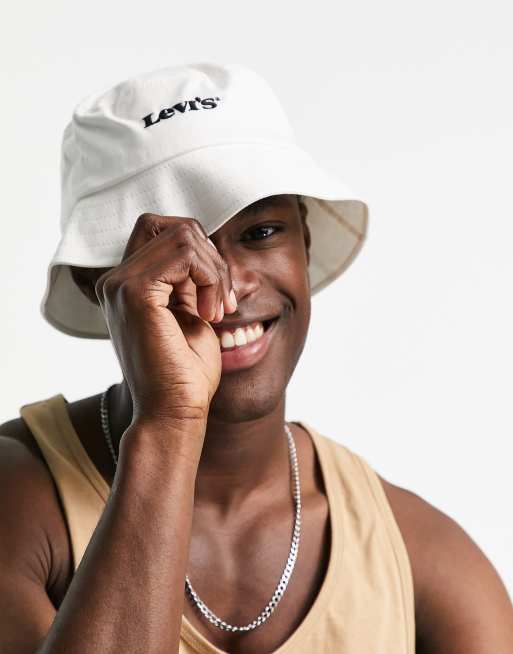 Levi's - Cappello da pescatore con logo piccolo, colore bianco