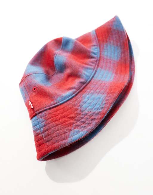 Levi's Cappello da pescatore in misto lana rosso e blu a quadri