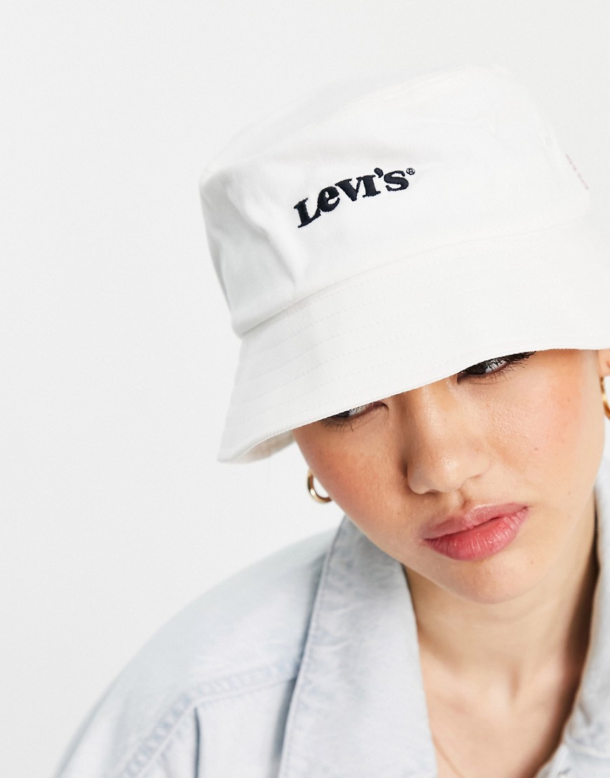 Cappello Bianco donna Levi's - Cappello da pescatore vintage bianco con logo