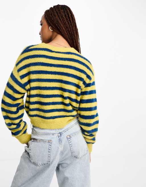 Blue jumper with yellow stripe sale