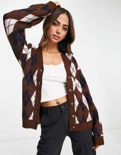 Levi's - Cardigan in maglia marrone a losanghe