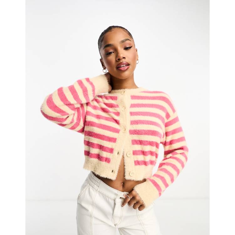 Pink and outlet white striped cardigan