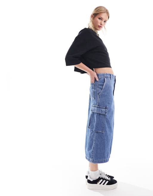 Levi s cargo midi denim skirt in blue