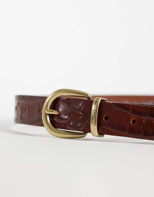 Levi's ceinture en cuir embossé croco marron, 2 de 3