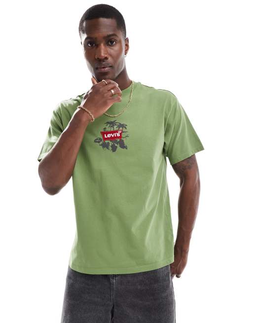 Levi s central floral badge logo print vintage fit t shirt in green