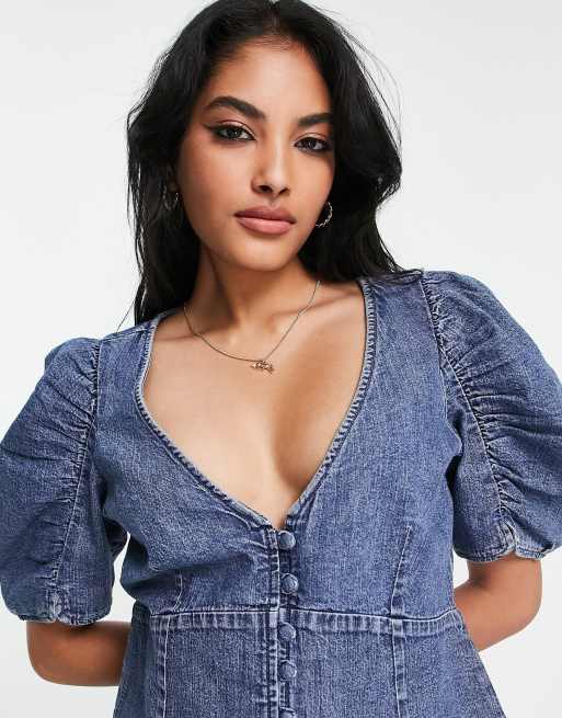 Levi's - Chambray blouse met volumineuze mouwen in mid-wash 