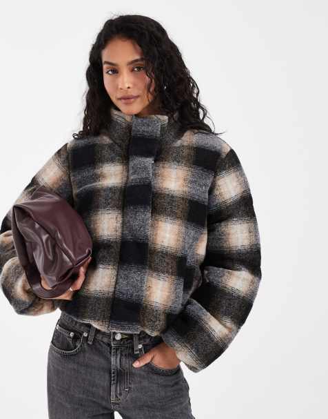 Levi's - chaqueta acolchada corta borg a cuadros marrón - view 1