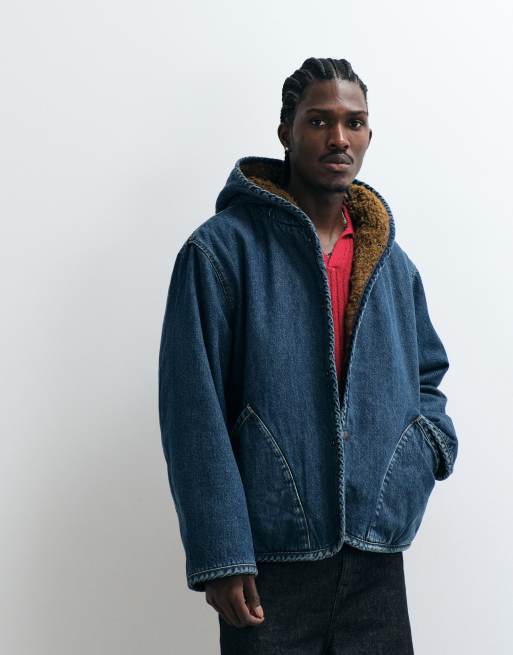 Levi's - Chaqueta vaquera sherpa con capucha oversize azul, 5 de 5