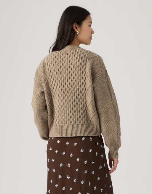 Levi's Charlotte crewneck cardigan in beige, 2 of 4