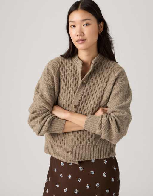 Levi's Charlotte crewneck cardigan in beige, 4 of 4