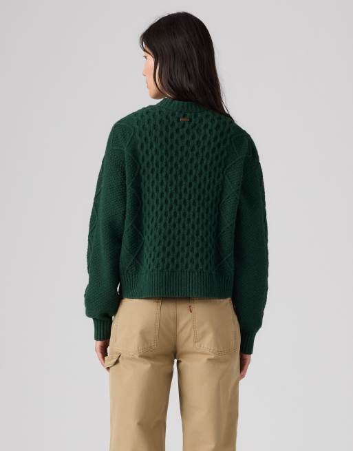 Levi's Charlotte crewneck cardigan in green, 2 of 4