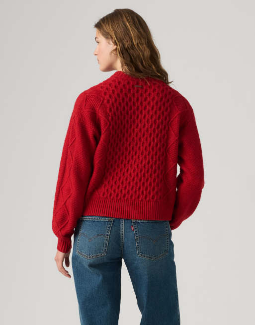 Levi's Charlotte crewneck cardigan in red, 2 of 4