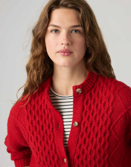 Levi's Charlotte crewneck cardigan in red, 3 of 4