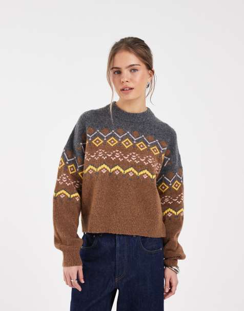 Levi's Charlotte fair isle-stickad tröja i kamelfärg - view 1