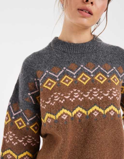 Levi's charlotte fairisle knitted jumper in camel, 3 of 4