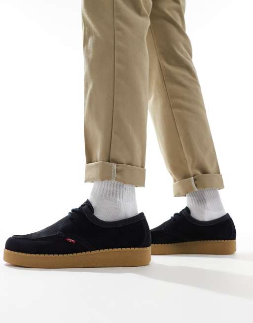 Levi's - Chaussures bateau en daim avec lacets et étiquette logo rouge - Bleu marine