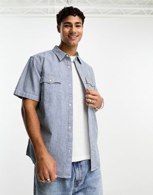 Levi's relaxed fit western stripe shirt in blue - ASOS Price Checker