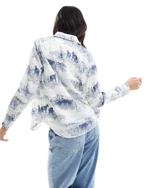 Chemise Vintage Smith & Wesson Barnfly Homme – Bleue, Motif Animal, Manches Longues, Taille M