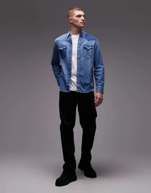 Levi's - Chemise en jean classique à détails western contrastants - Bleu moyen délavé, 2 de 5