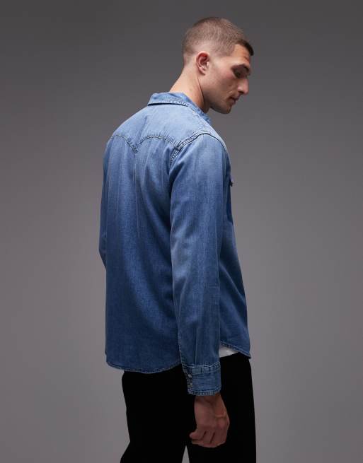 Levi's - Chemise en jean classique à détails western contrastants - Bleu moyen délavé, 3 de 5