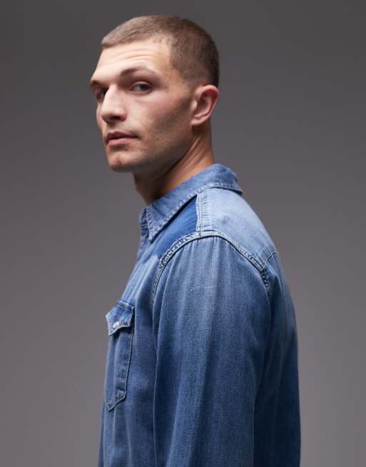 Levi's - Chemise en jean classique à détails western contrastants - Bleu moyen délavé, 4 de 5