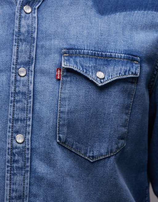 Levi's - Chemise en jean classique à détails western contrastants - Bleu moyen délavé, 5 de 5