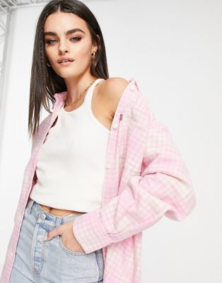 Levi's oversized shirt in pink plaid - ASOS Price Checker