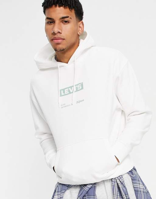 Levi s chest boxtab logo relaxed fit hoodie in white