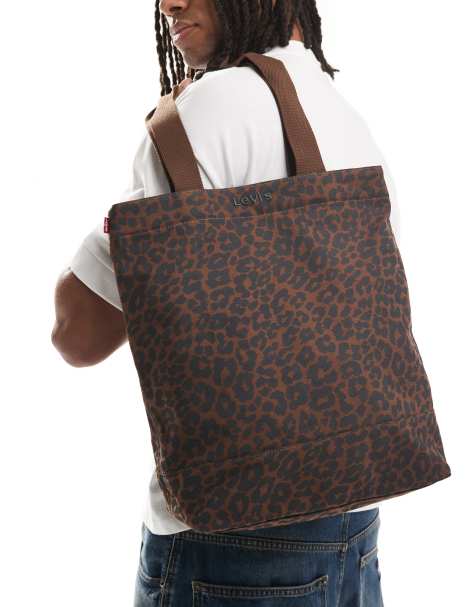 Levi's – Ciemnobrązowa płócienna torba typu tote w panterkę - view 1