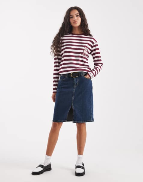 Levi's low waist denim midi skirt in dark vintage wash