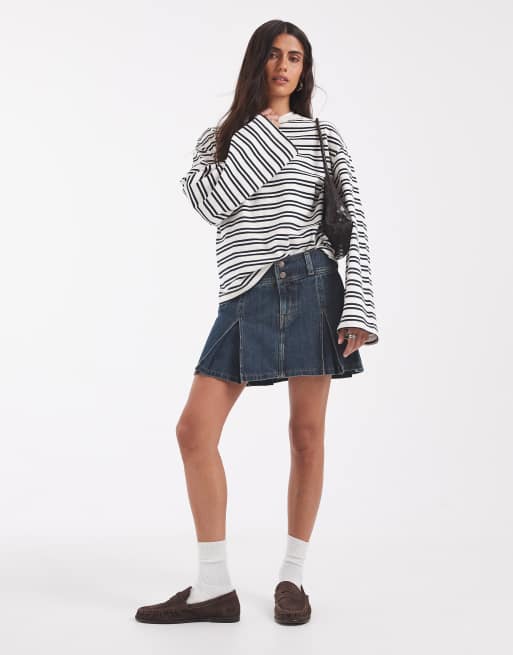 Levis – Ciemnoniebieska plisowana spódnica jeansowa mini, 2 z 5
