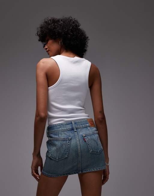 Levi's – Ciemnoniebieska spódnica jeansowa mini z bardzo niskim stanem, 4 z 5