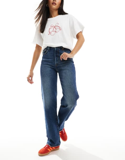 Levi's – Ciemnoniebieskie proste jeansy do kostki z podwyższonym stanem - view 1