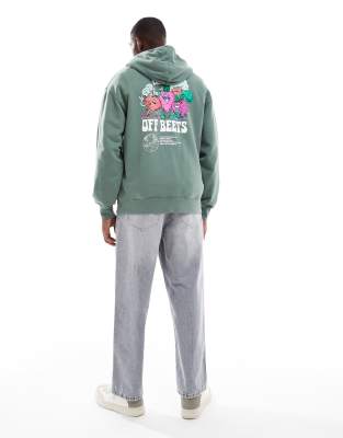 Levi's – Ciemnozielona luźna bluza z kapturem i nadrukiem z napisem „Off Beets“ na plecach - view 1