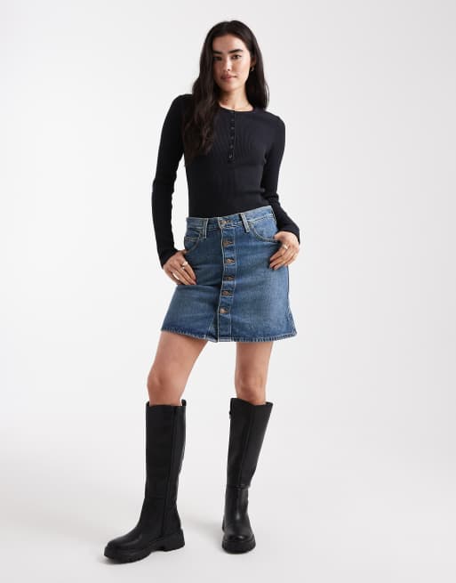 Levi's – Ciemnozielona zapinana na guziki z przodu spódnica jeansowa mini w stylu retro