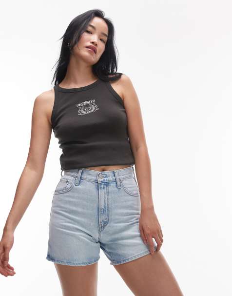 Levi's cinch waist mid-thigh denim shorts in light wash - view 1