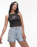 [Levi's] Levi's cinch waist mid-thigh denim shorts in light wash-Blue W34 Light wash