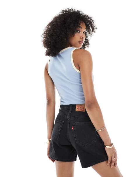 Levi's cinch waist mid-thigh denim shorts in washed black - view 1