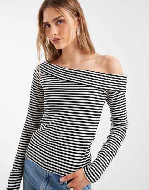 Levi's Clara tröja med bara axlar och asymmetrisk randig design i svart - view 1