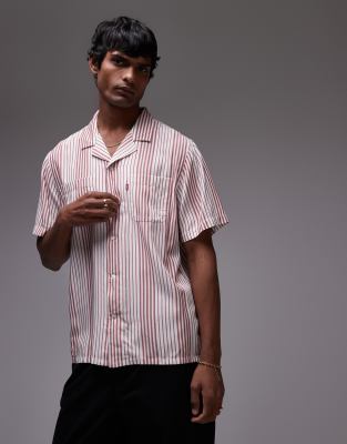 Levi's Classic Camper Short Sleeve Revere Collar Stripe Shirt In Red