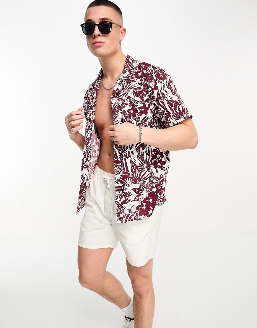 Levi's Classic Camper short sleeve shirt in burgundy print-Red
