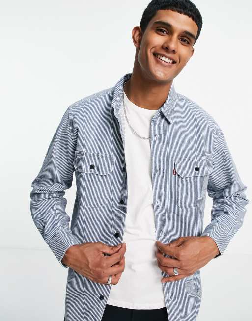 Levi's classic cotton hickory stripe denim worker overshirt in blue - MBLUE  | ASOS