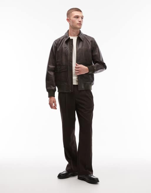 Levi's clayton leather aviator jacket in brown | ASOS