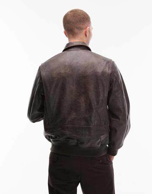 Levi's clayton leather aviator jacket in brown | ASOS